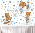 Blue Bear Wall Decals, Baby Boy Room Rabbit Wall Decor, Animal Stickers for Kids Playroom, Toddler Bedroom and Nursery Decoration, Removable Vinyl Decals, Peel and Stick, Moon, Stars.