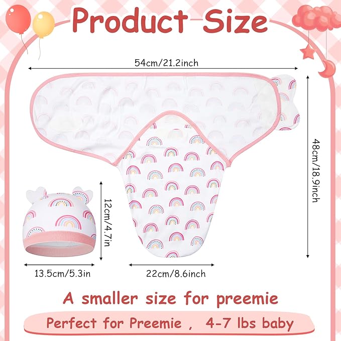 Ramede 6 Pack Preemie Swaddle Blanket with Hats Sleep Swaddle for Baby Boy Girl Preemie Newborn Sacks Soft Cotton Wearable(Heart,Pink)