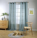MIUCO Semi Sheer Curtains Poly Linen Textured Solid Grommet Curtains 95 Inches Long for Bedroom 2 Panels (2 x 37 Wide x 95" Long) Teal