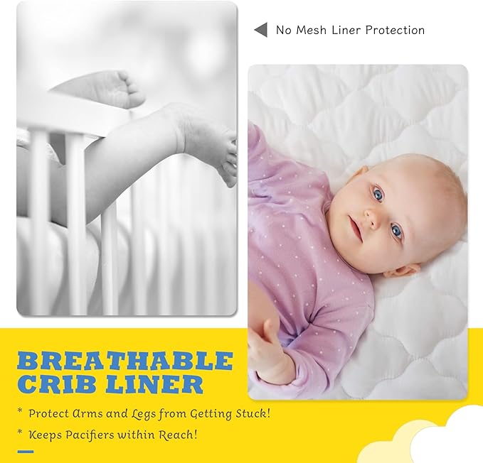 Breathable Mesh Crib Liner for Protecting Baby Legs and Arms, Block The Pacifier from Falling, 11" H (28cm) Essential 3mm Breathable Mesh Liner Around 3 or 4 Side Full-Size Crib, Pink