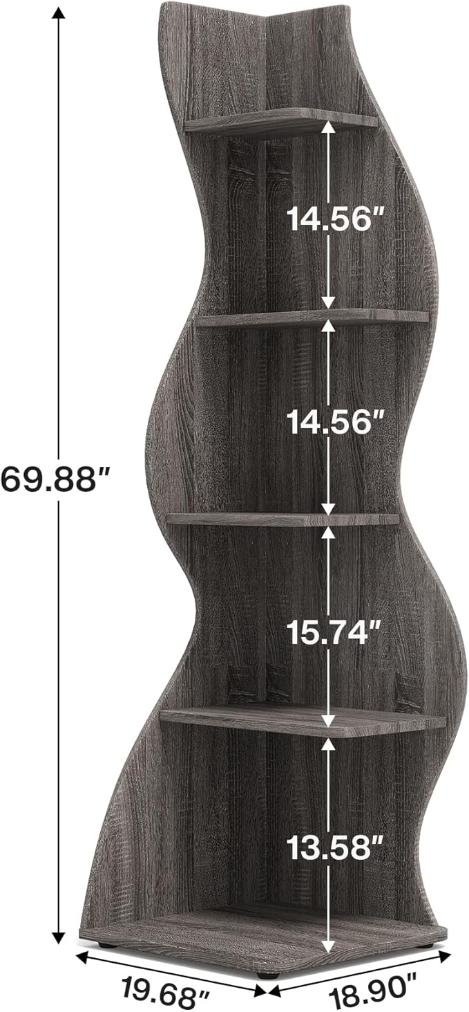 Tribesigns Corner Shelf, Modern 5-Tier Wall Corner Bookshelf, Stylish Corner Small Bookcase Storage Rack Plant Stand with Unique Shape for Living Room, Home Office