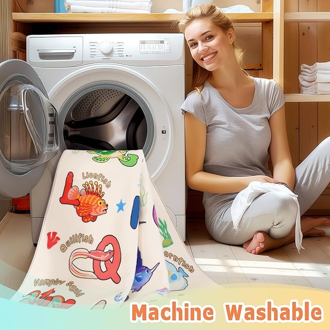 Kids Rugs for Playroom, 3x4 Feet Educational Rug for Learn The ABC Alphabet, Soft Machine Washable Non-Slip Cute Marine Organisms Carpet for Classroom Toddler Nursery Kids Room Decor, Beige
