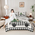 Christmas Truck Kids Comforter Set Full Size,Snowflake Pines Trees Rustic Bedding,Girls Boys Adults Bedroom/Xmas Cabin Decor,Geometric Grids Lattice Down Comforter,Retro Duvet Insert,2 Pillowcases