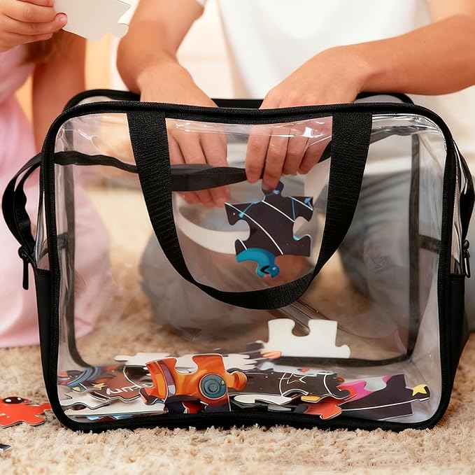 6 PCS Clear Storage Bags with Labels, Reusable PVC Bags with Zipper Travel Organizer Bag for Storage