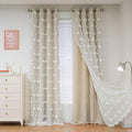 MYSKY HOME Kids Curtains for Girls Bedroom Double Layer Curtain for Daughter Room 72 Inches Long Pom Pom Sheer Drapes Beige Curtains for Living Room Grommet Room Darkening Panels W52 X L72