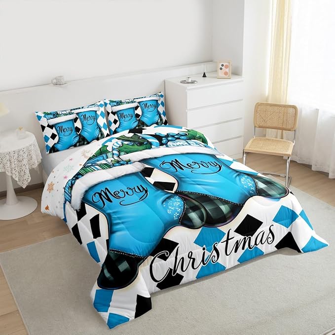 Feelyou Merry Christmas Kids Comforter Set Full Size Cartoon Shoes Bedding Set Duvet Quilt for Kids Boys Girls Bedroom Winter Decor Microfiber Ultra Soft Breathable
