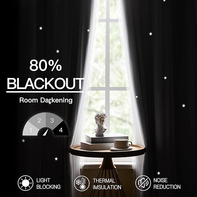 XiDi White Curtains for Girls Bedroom 84 Inches Long Blackout Nursery Curtains Double Layer with Sheer Overlay for Kids Toddler Princess Room Grommet Privacy Room Darkening Window Drapes 52x84 Inches