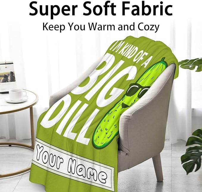 Custom Pickle Throw Blanket for Girls Boys - 40x50 Inches Crib Size - Soft Fluffy Cozy Blankets Gift - Green Funny Blanket Throws for Travel, Office