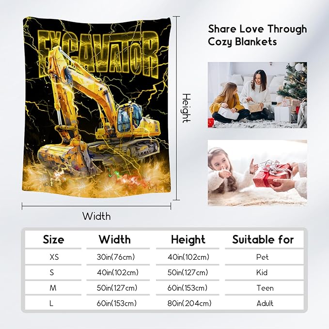 Toddler Blanket Construction Truck Gifts for Kids Boys Excavator Lovers, 40"x50" Soft Plush Throw for Room Decor