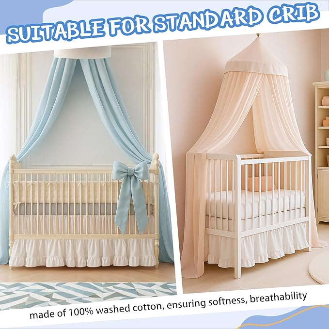 Crib Skirt Dust Ruffle 28" x 52" with 16" Drop–100% Washed Cotton Baby Bed Crib Skirt for Boys & Girls' Cribs, Durable & Fade - Resistant Nursery Bedding, Fits Standard Cribs
