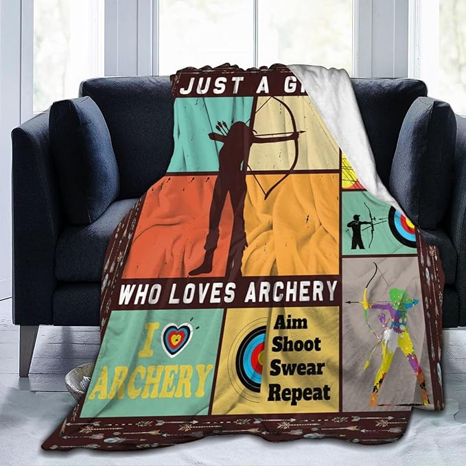 Archery Blanket Just a Girl Loves Archery Throw Blankets for Kids Teens Adults Warm Soft Lightweight Plush Sports Archery Target Print Fleece Flannel Throws Bedding Gifts for Girls 60"x50"