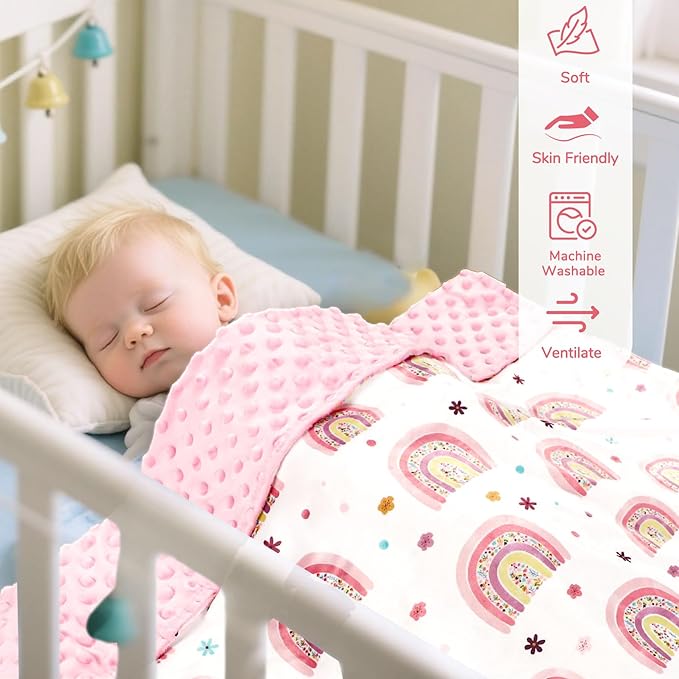 Pea Pod Baby Girls Blanket Soft Rainbow Minky Blanket for Newborn, 30'' x 40'' Double Layer Design, Dotted Backing Warm Baby Quilt Crib Blanket for Nursery/Stroller/Toddler Bed/Baby Car Seat