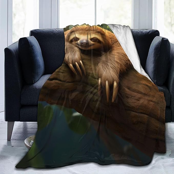 Cute Asleep Sloth Blanket Gifts for Kids Adults Women Flannel Throw Blankets for Home Couch Bed Sofa Soft Fuzzy Lightweight Decor All Season 80x60 Inches