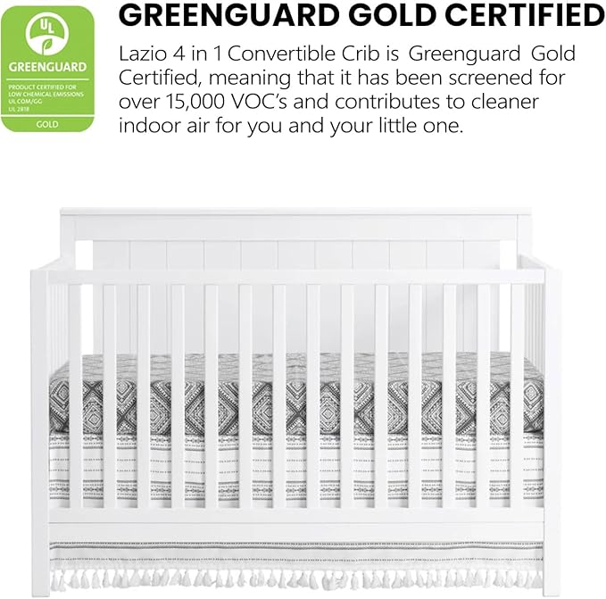 Oxford Baby Lazio 4-in-1 Convertible Baby Crib, Snow White, GreenGuard Gold Certified