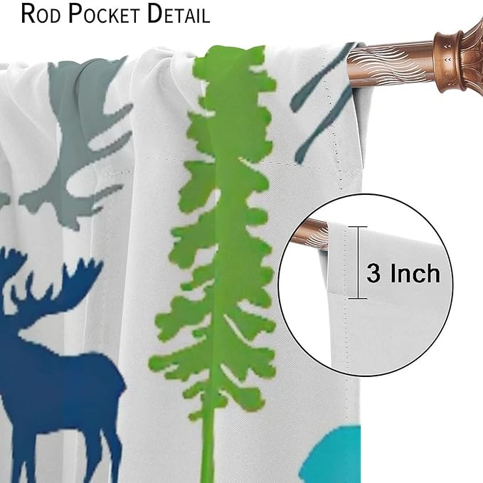 Forest Woodland Curtains, Wild Nature Bear Moose Deer Pine Trees Mountain Cabin Lodge Blackout Rod Pocket Windows Door Curtain for Bedroom Living Room Home Decor 42x45in
