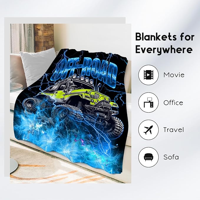 Boys Blanket Truck Blankets Off-Road Gifts for Kids Toddlers, 50"x60" Soft Plush Cozy Throw for Room Decor