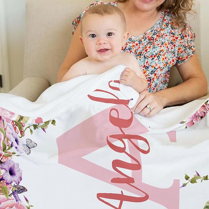 Ships Next Day, Personalized Baby Blankets, Custom Baby Blanket with Name for Girls,Gift for Chrismas Birthday Memorial Day, Customized Flannel Blanket for Kids Adults 40"X50"