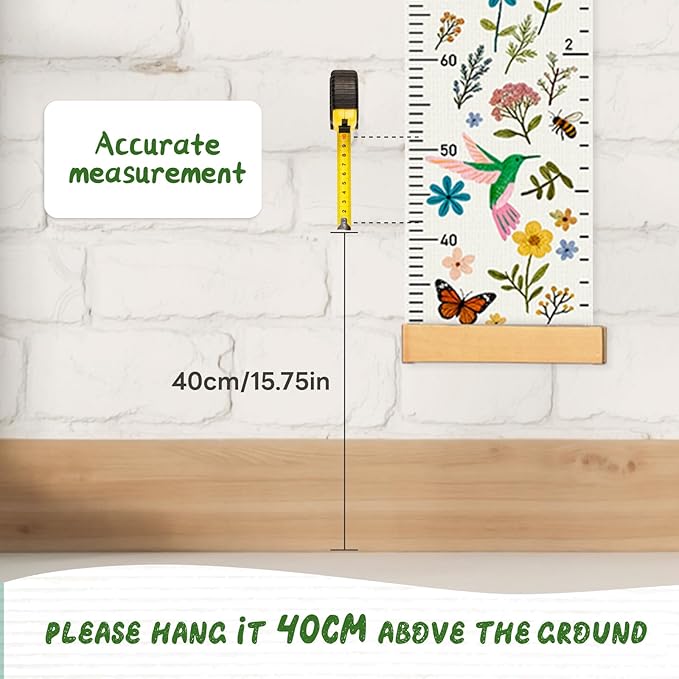 Personalized Name Height Chart for Kids, Kids Growth Chart for Wall, 59" X 7.9" Canvas Removable Height Chart Measuring Ruler for Kids & Baby(Painted Birds and Flowers）