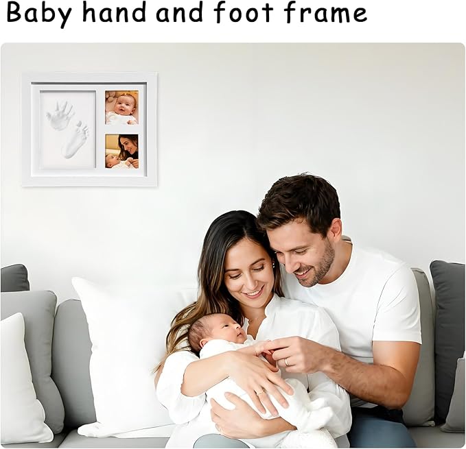 XQC Baby Hand & Footprint Kit - Quick Dry Inkless Keepsake Set with Personalized Nursery Frame, Newborn Memories for Girls and Boys - Ideal Baby Shower, Registry & First Mother's Day Gift