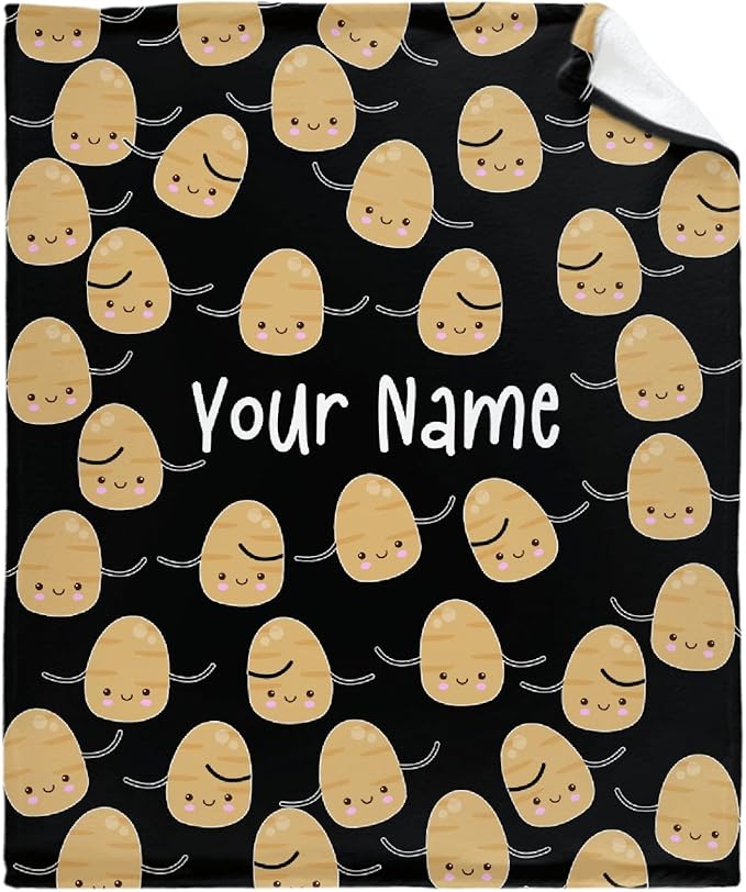 Thuswarm Custom Flannel Blanket with Text Cute Kawaii Potato with Name Customized Blankets Warm Unique Personalized Throw Souvenirs Gift of Love 50”×40” Small for Kid