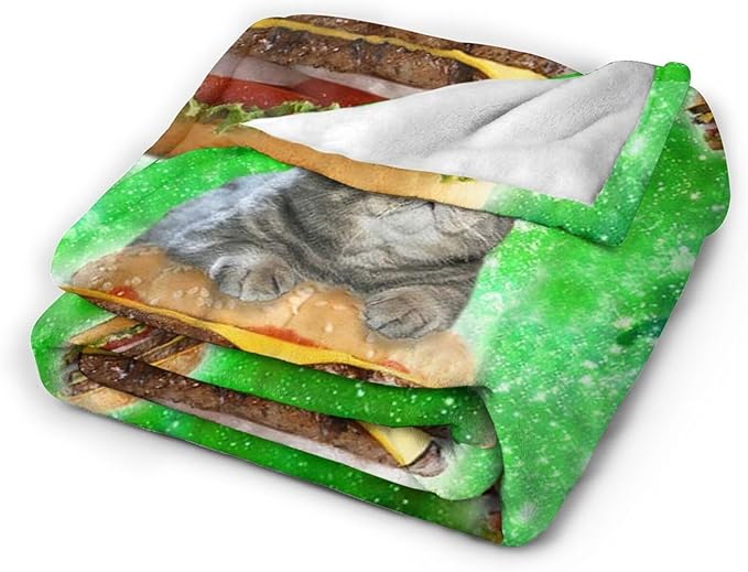 Tijuboni Hamburger Cat Throw Blanket Funny Cat Gifts for Girls Boys Women Men Kids Adults Soft Flannel Fleece Blanket for Couch Sofa Bed Home Decor 40"x50"