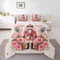 Feelyou Christmas Decor Nutcrackers Comforter Set All Season Pink Christmas Bedding Set with 1 Pillow Cases Funny Nutcracker Kids Toddler Bedclothes Rose Decor Berries Duvet Quilt Soft Lightweight