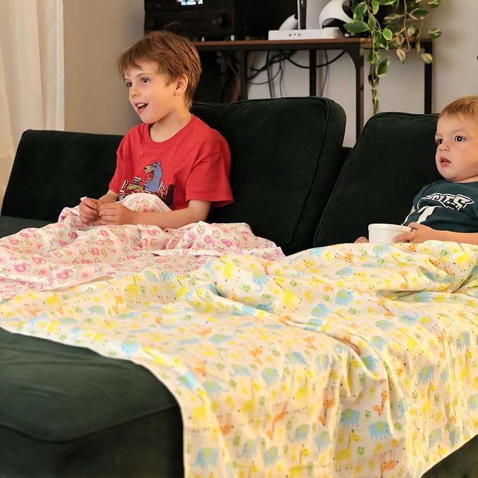 Kids Throw Blanket – Soft Cotton Toddler Blanket with Cute Owl & Pink Elephant Pattern, Lightweight Breathable Bed Throw with Stitched Edges, 40 x 60 in (101.6 x 152.4 cm)
