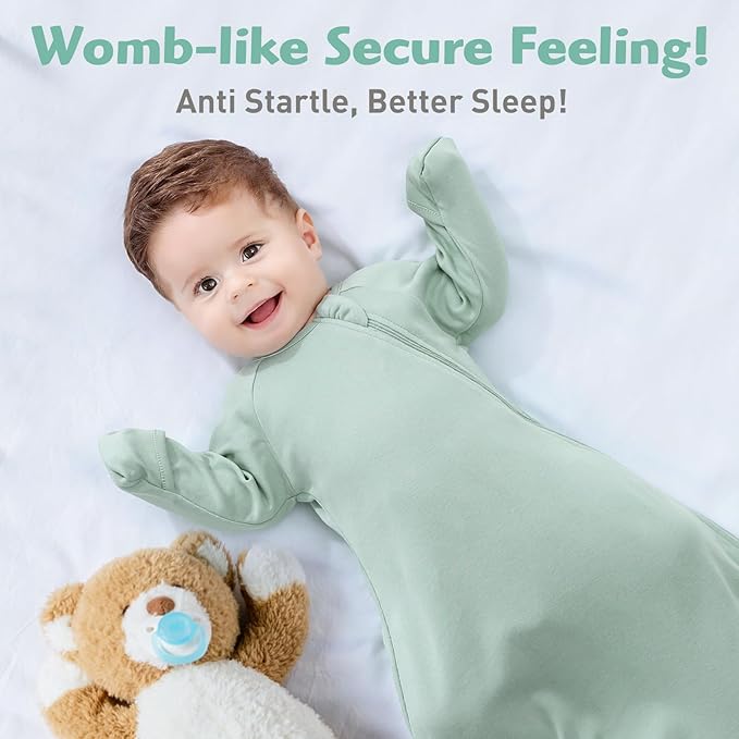 Baby Transitional Swaddle Sack Arms Up Sleeves Mitten Cuffs 2 Pack 3-6 Months, Soft Cotton Wearable Swaddling Blanket Sleeping Sacks for Newborn Babies Boys Girls Calms Startle Reflex Sleep Bag