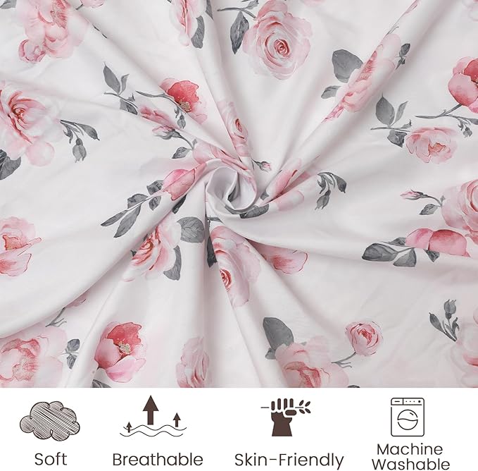 PHF 3 Pack Soft Bassinet Sheets, Rose Floral Breathable Comfy Cradle Sheets for Baby Girls, No Slip Universal Fit for Most Cradle and Bassinet Mattress, Rose Floral