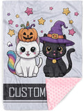Personalized Halloween Blanket for Baby Girls, Custom Baby Blanket with Name, Cute Cat Pattern Soft Minky Dot Blanket, Halloween Decor Christmas Birthday Gifts for Kids Toddlers
