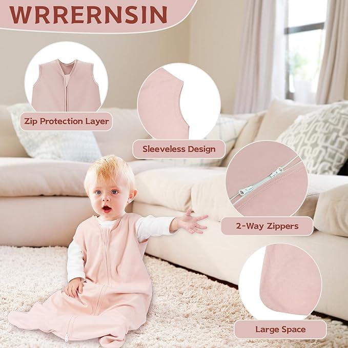 Baby Sleep Sack 12-18 Months Baby Wearable Blanket 100% Cotton TOG 0.5 2-Way Zipper Newborn Sleeping Bag, 3 Pack Comfy Lightweight Sleep Sacks for Babies