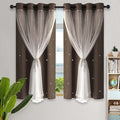 Kinryb Kids Blackout Curtains for Bedroom/Living Room/Classroom, Sheer Overlay Small 2 Panel Set, Double Layer Curtains with Star Cutout for Kids Room(W 52 x L 45 Inches,Chocolate 2 Pcs)