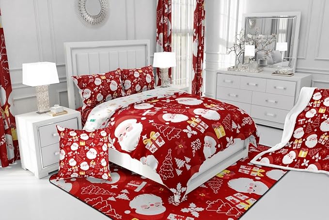 jejeloiu Santa Claus Comforter Set Queen Size Merry Christmas Bedding Set for Kids Boys Girls Xmas Themed Duvet Quilt Red Bedroom Decor