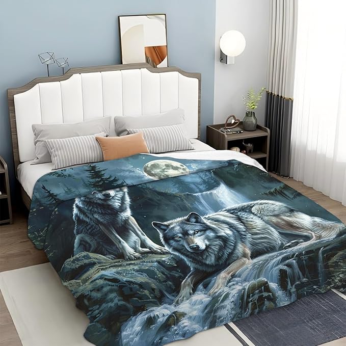 Tijuboni Wolf Throw Blanket Wolf Gifts for Girls Boys Women Men Kids Adults Soft Flannel Fleece Blanket for Couch Sofa Bed Home Decor 50"x60"