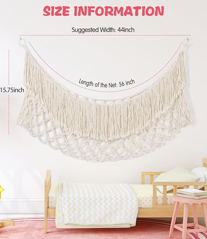 Stuffed Animal Hammock - Extra Large 56'' Long, Stuffed Animal Storage, stuffed animal Holder net, Toy Hammock Large, Toy Storage Hanging Organizer - Cream White