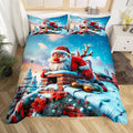 Cute Santa Claus Duvet Cover Set Twin Size,Winter Snow Cabin Rustic Farmhouse Bedding Set,Boys Girls Room Decor,Xmas Tree Merry Christmas Comforter Cover,White Quilt Cover,1 Pillowcase,No Comforter