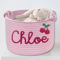 Custom Pet Toy Basket - Personalized Dog & Cat Storage with Handles - Rope Woven Pink Bin