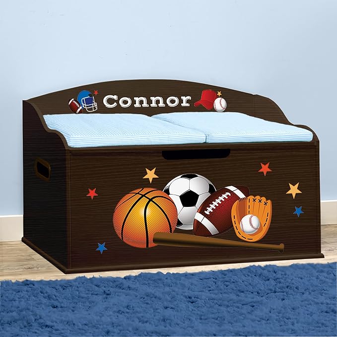 DIBSIES Personalized Creative Wonders Toy Box (Sports, Espresso)