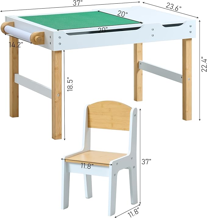 Kids Activity Table with Storage, 3 in 1 Kids Table Compatible with Lego Building Block for Boys Girls, Wooden Desk Reversible Tabletop for Toddler Arts,Drawing, Reading