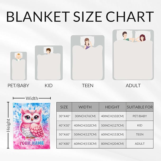 Custom Owl Gifts for Women - Adults Throw Blanket for Girls - 60" x 80" Inches Warm Comfortable Blankets Stuff for Sofa, Chair, Living Room