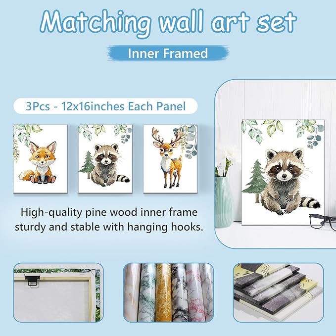Personalized Woodland Animals Crib Bedding Set, 5 Pcs Custom Name Bedding Crib Set for Baby Boys Girls, Double Layer Nursery Bedding, Baby Crib Set Customized Gift for Toddler Infant Kids