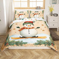 Manfei Christmas Kids Duvet Cover Set King Size, Cute Snowman Bedding Set for Boy Girl Room Decor, New Year Holly Leaf Print Comforter Cover, Lightweight Bedspread Cover, 2 Pillowcases, No Comforter