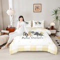Manfei Xmas Tree Comforter Set Full Size, Yellow Plaid Grid Snowflake Down Comforter with 2 Pillowcases, Christmas Theme Bedding Set 3pcs for Kids Girls Adults Room Decor New Year Duvet Insert