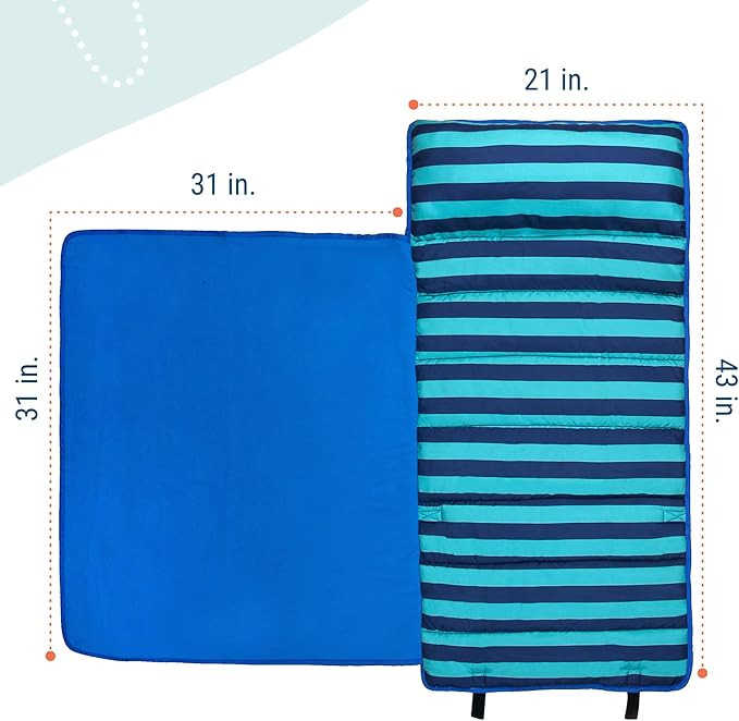 Wildkin 43-inch Kids Nap Mat – Soft Microfiber Toddler Sleeping Mat with Pillow