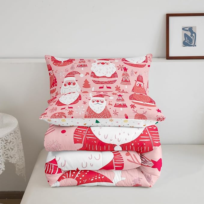 Feelyou Cute Santa Claus Bedding Set for Kids Boys Girls Full Size Christmas Comforter Set Ultra Soft Winter Comforter Xmas Tree Duvet Quilt Bedroom Decor Christmas Decorations Quilt