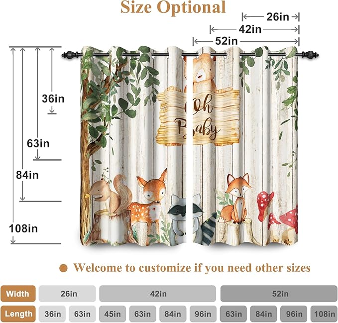 Renaiss 52 x 63 Inch African Safari Baby Curtains Grommet Blackout Window Curtain Planks Animals Tropical Tree Stump Fox Squirrel Mushrooms Print Window Treatment for Kids Boys Bedroom Decor 2 Panels