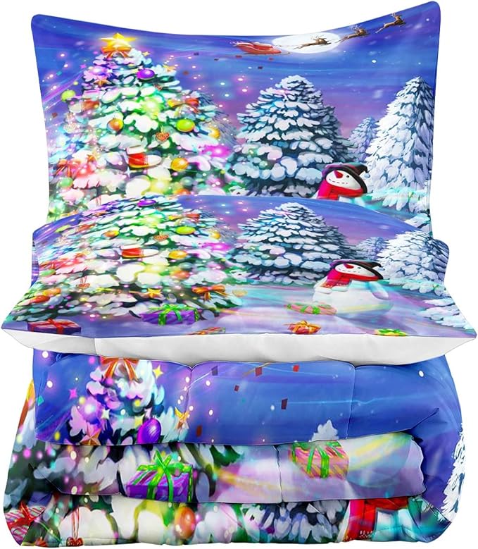 LUVIVIHOME 3PCS Christmas Comforter Set King Size, Cute Snowman Santa Claus Kids Bedding, Winter Xmas Merry Christmas Bedroom Decor for Boys Girls Teens, Xmas Gifts, 2 Pillow Shams