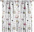 Kids Outer Space Curtains, Cartoon Galaxy Planet Universe Starry Starts Printed Window Drapes for Boys Girls Teens Bedroom Nursery 52" W X 84" L