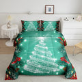 Feelyou Merry Christmas King Size Comforter Set Kids Santa Tree Glitter Bedding Comforter for Boys Girls Xmas Christmas Bell Decor,1 Comforter + 2 Pillow Cases