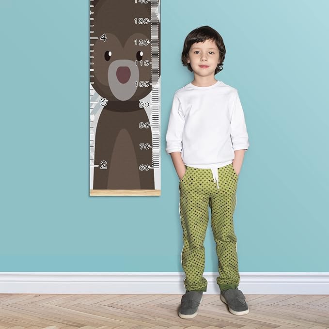 Personalized Kids Name Growth Chart Ruler for Wall Wood Frame Height Measure Chart 13.4x56 in Linen Hanging Height Growth Chart Lovely Bear Before Forest Kids Room Decor